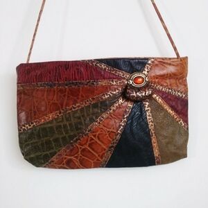 Vintage 70s 80s embossed leather Snake skin Pattern envelope purse
